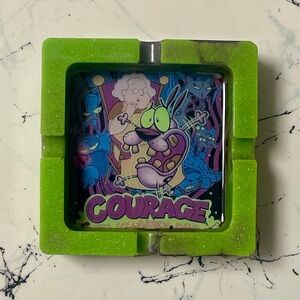 Lime Green & Purple Courage The Cowardly Dog Ashtray - Nostalgic Cartoon Art